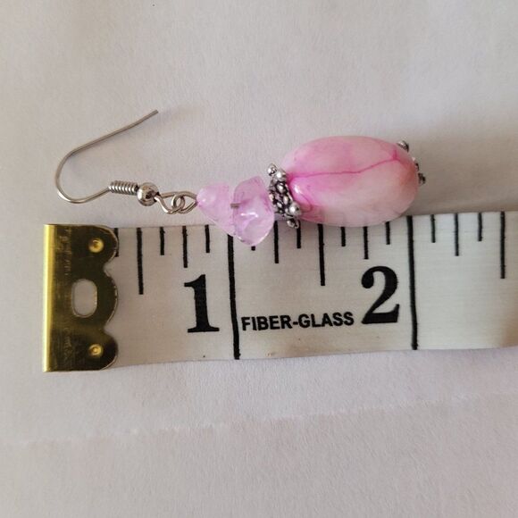 Natural Gem 2pc Set Pink Quartz Drop Earrings Pierced Bracelet Love Healing Gift - Picture 6 of 16